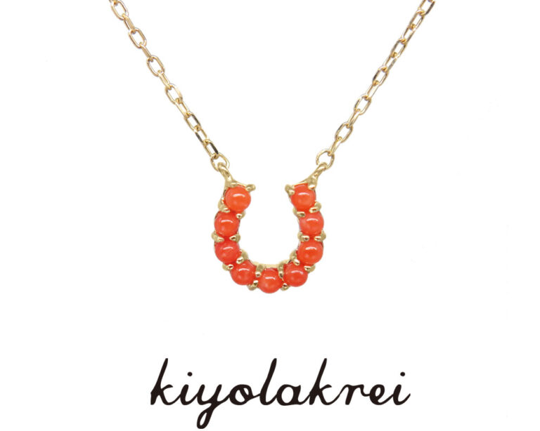 K10YG　天然珊瑚馬蹄ネックレス（レッド）
